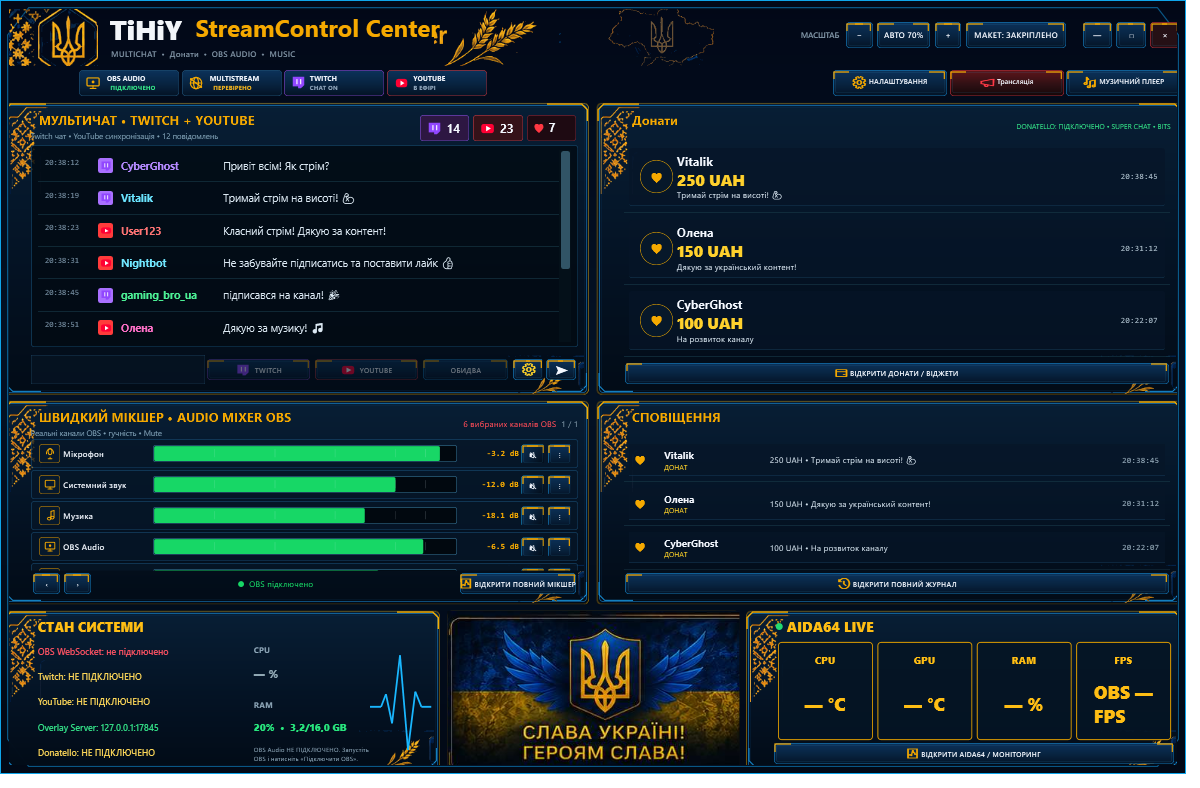 Головне вікно TiHiY StreamControl Center